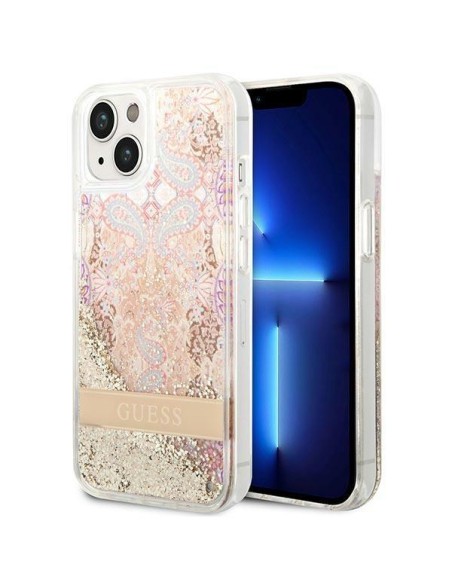 Guess Paisley Liquid Glitter dėklas iPhone 14 Plus - auksinis Guess Paisley Liquid Glitter dėklas iPhone 14 Plus - auksinis