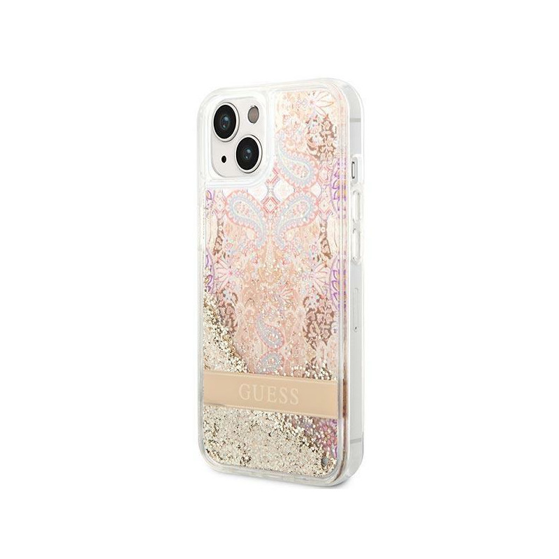 Guess Paisley Liquid Glitter dėklas iPhone 14 Plus - auksinis