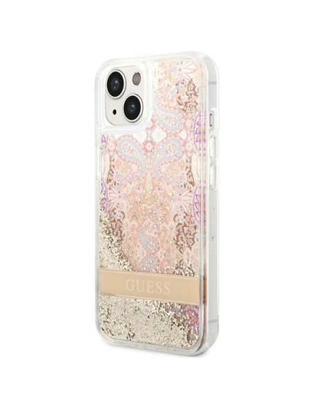 Guess Paisley Liquid Glitter dėklas iPhone 14 Plus - auksinis Guess Paisley Liquid Glitter dėklas iPhone 14 Plus - auksinis