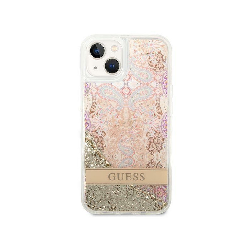Guess Paisley Liquid Glitter dėklas iPhone 14 Plus - auksinis