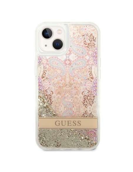Guess Paisley Liquid Glitter dėklas iPhone 14 Plus - auksinis Guess Paisley Liquid Glitter dėklas iPhone 14 Plus - auksinis