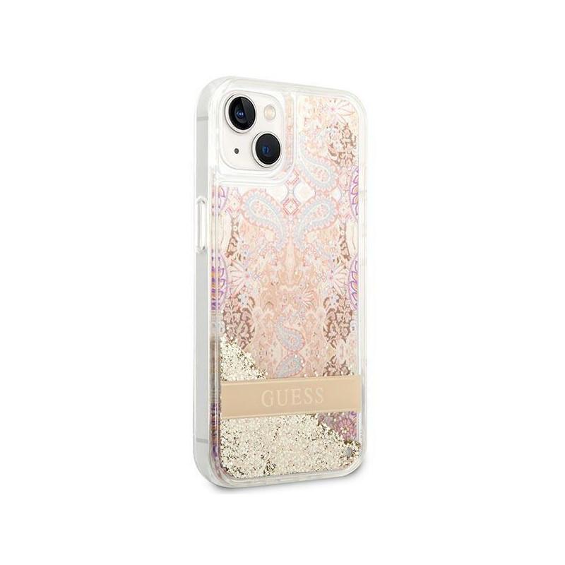 Guess Paisley Liquid Glitter dėklas iPhone 14 Plus - auksinis