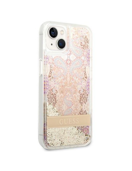 Guess Paisley Liquid Glitter dėklas iPhone 14 Plus - auksinis Guess Paisley Liquid Glitter dėklas iPhone 14 Plus - auksinis