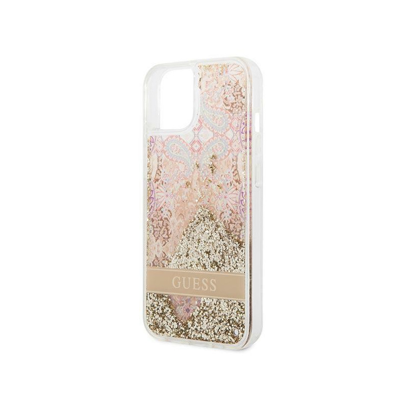 Guess Paisley Liquid Glitter dėklas iPhone 14 Plus - auksinis
