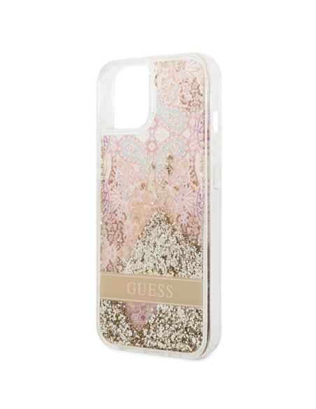 Guess Paisley Liquid Glitter dėklas iPhone 14 Plus - auksinis Guess Paisley Liquid Glitter dėklas iPhone 14 Plus - auksinis