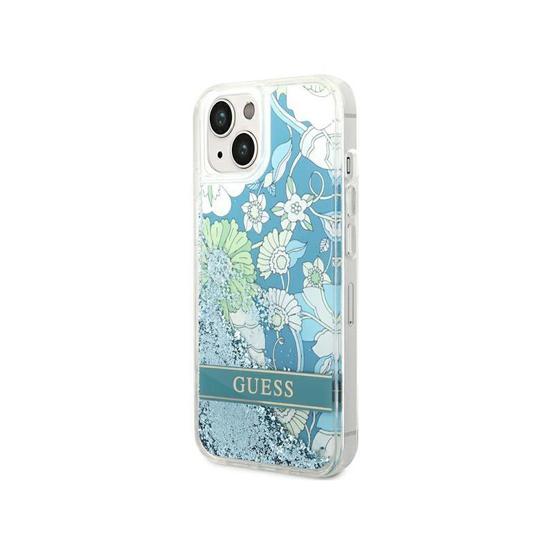 Guess Flower Liquid Glitter dėklas iPhone 14 Plus - žalias