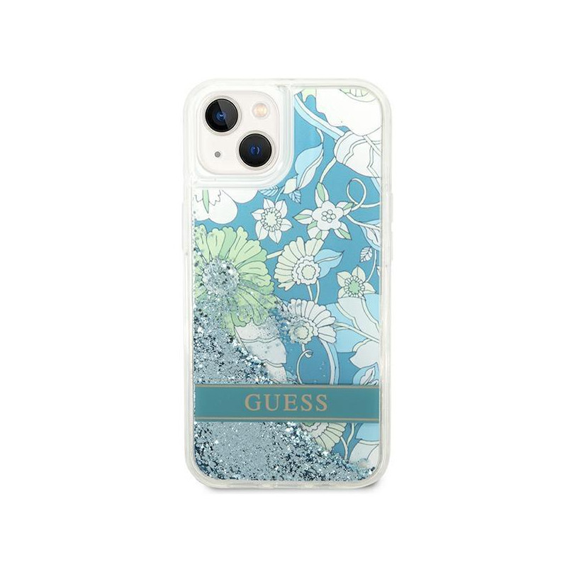 Guess Flower Liquid Glitter dėklas iPhone 14 Plus - žalias