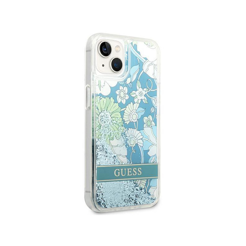 Guess Flower Liquid Glitter dėklas iPhone 14 Plus - žalias