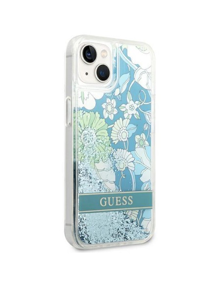 Guess Flower Liquid Glitter dėklas iPhone 14 Plus - žalias Guess Flower Liquid Glitter dėklas iPhone 14 Plus - žalias