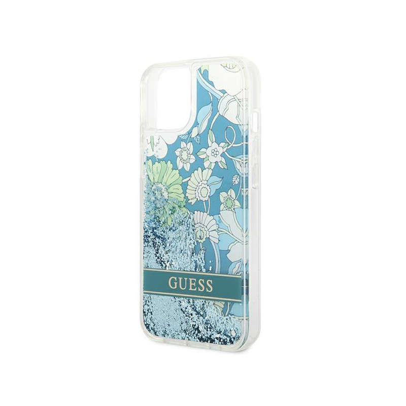 Guess Flower Liquid Glitter dėklas iPhone 14 Plus - žalias