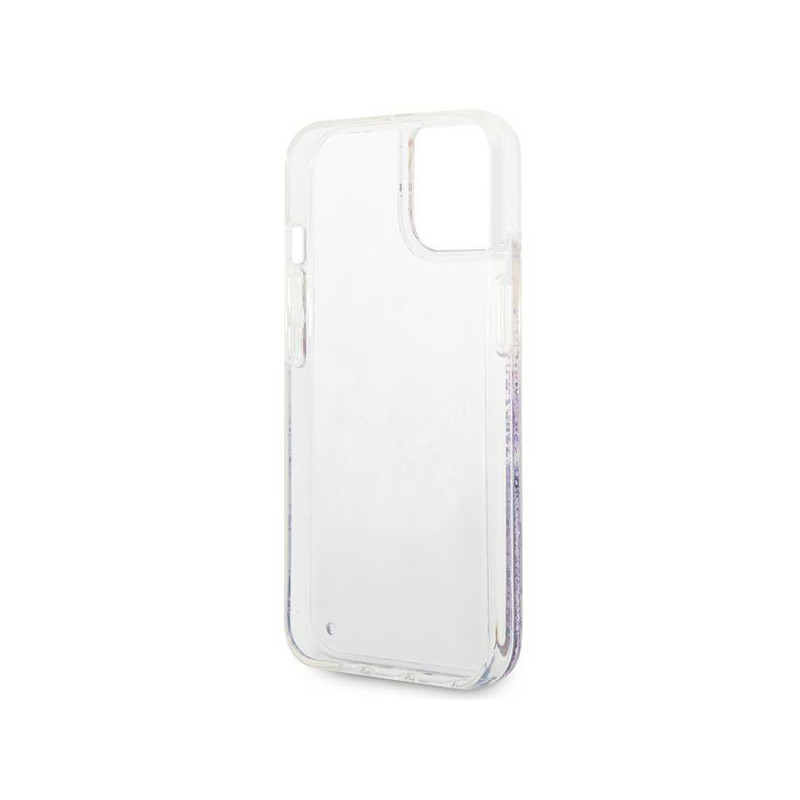 Guess Flower Liquid Glitter dėklas iPhone 14 Plus - violetinis