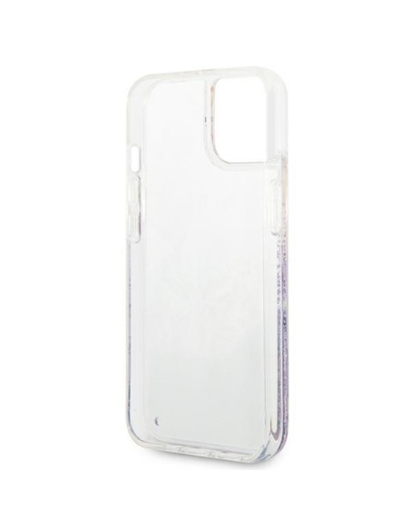 Guess Flower Liquid Glitter dėklas iPhone 14 Plus - violetinis Guess Flower Liquid Glitter dėklas iPhone 14 Plus - violetinis
