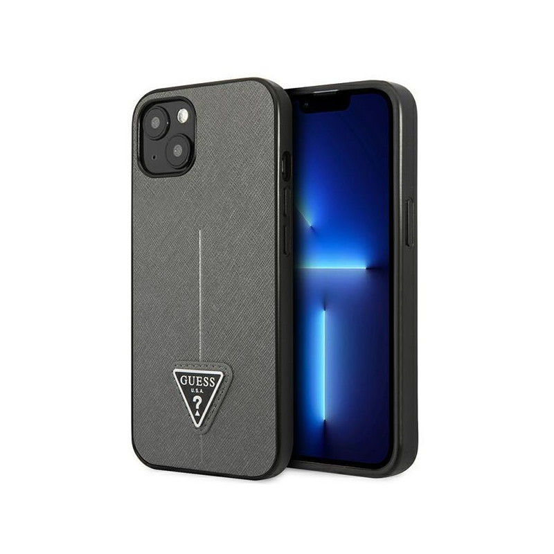 Guess Saffiano Triangle Logo dėklas iPhone 14 Plus - sidabrinis Guess Saffiano Triangle Logo dėklas iPhone 14 Plus - sidabrinis