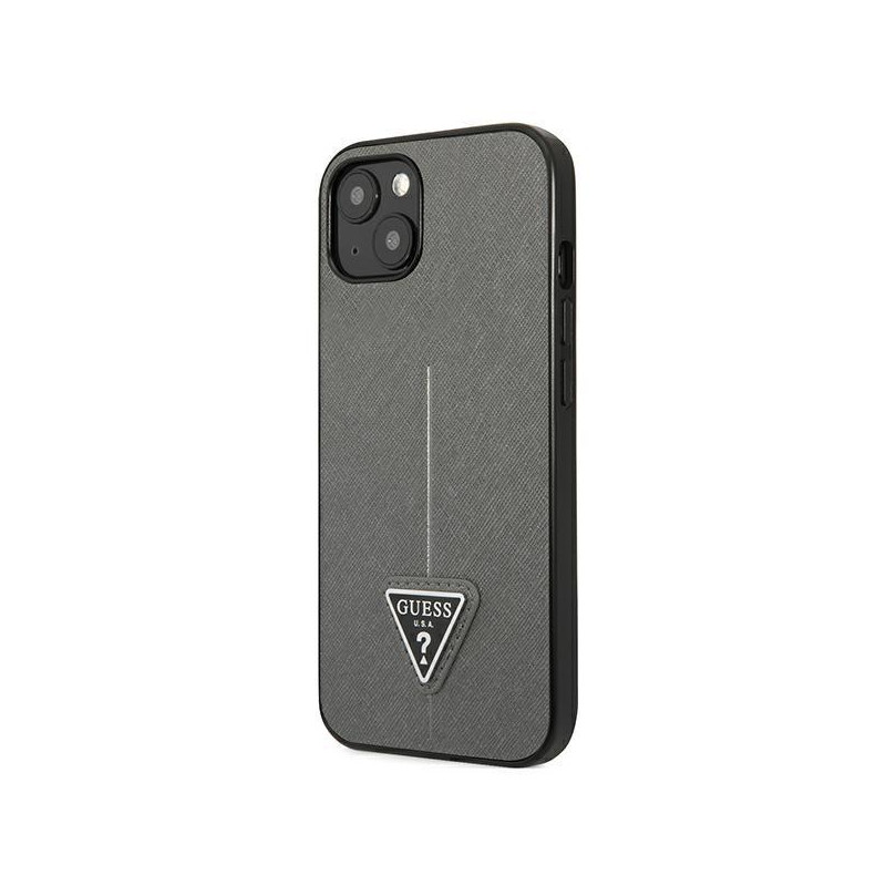 Guess Saffiano Triangle Logo dėklas iPhone 14 Plus - sidabrinis