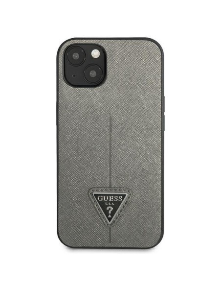 Guess Saffiano Triangle Logo dėklas iPhone 14 Plus - sidabrinis Guess Saffiano Triangle Logo dėklas iPhone 14 Plus - sidabrinis