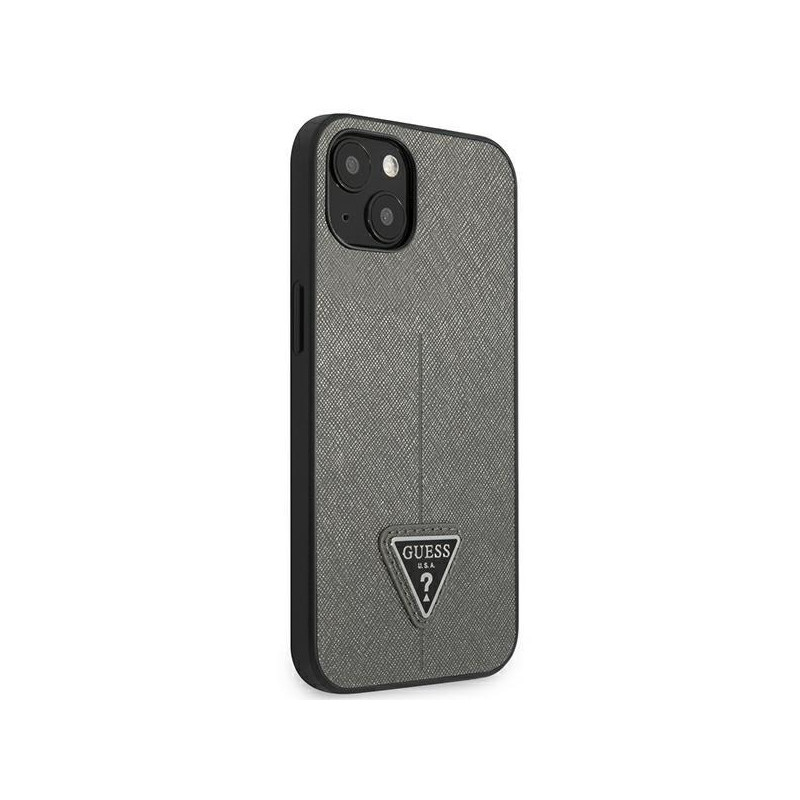 Guess Saffiano Triangle Logo dėklas iPhone 14 Plus - sidabrinis