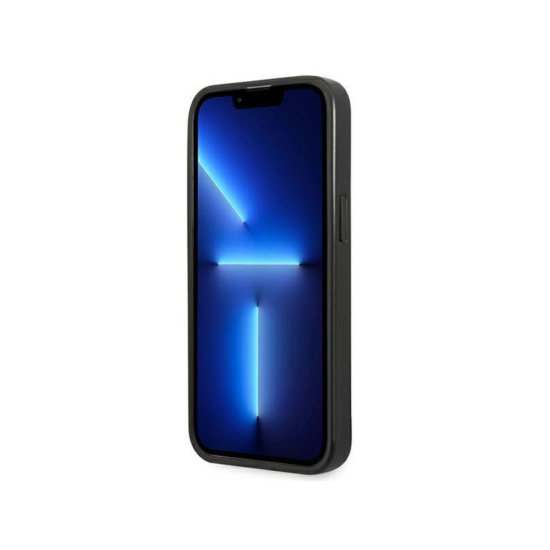 Guess Saffiano Triangle Logo dėklas iPhone 14 Plus - sidabrinis