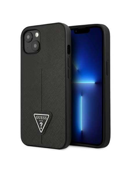 Guess Saffiano Triangle Logo dėklas, skirtas iPhone 14 Plus - juodas Guess Saffiano Triangle Logo dėklas, skirtas iPhone 14 Plus - juodas