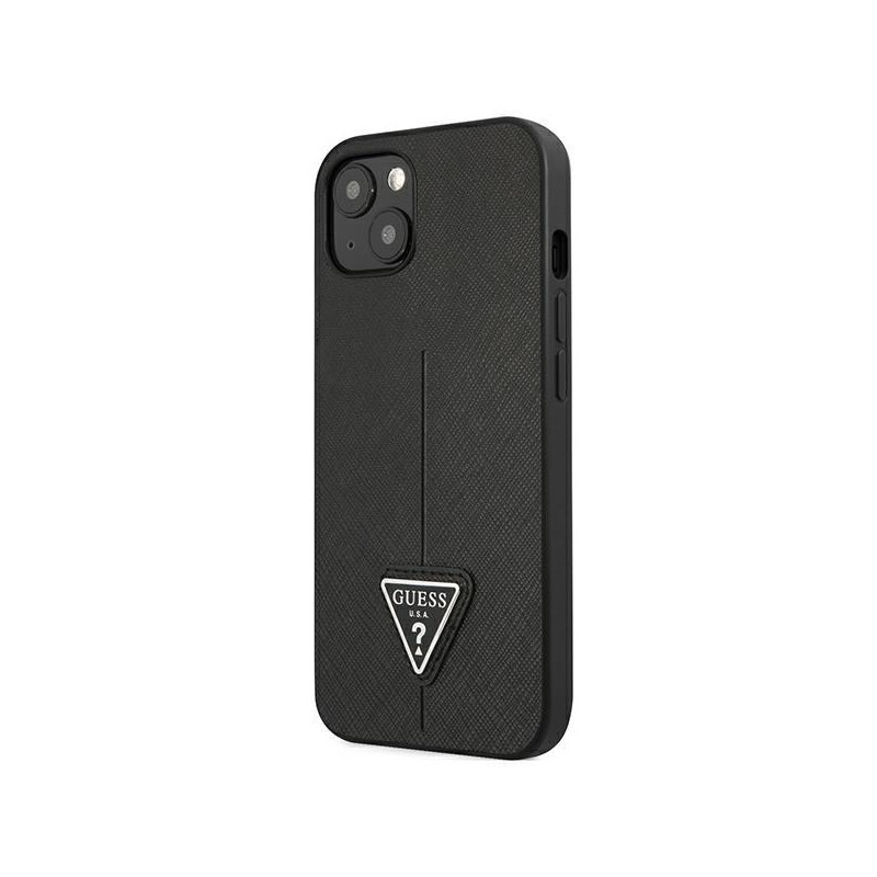 Guess Saffiano Triangle Logo dėklas, skirtas iPhone 14 Plus - juodas