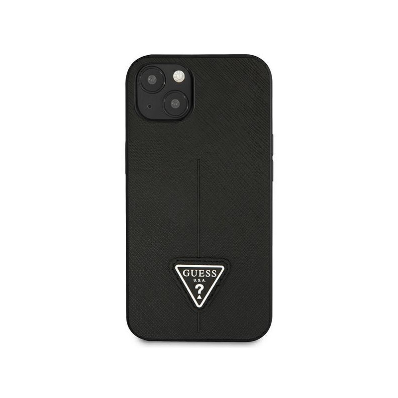 Guess Saffiano Triangle Logo dėklas, skirtas iPhone 14 Plus - juodas