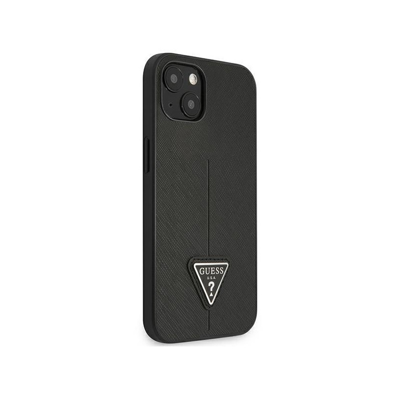 Guess Saffiano Triangle Logo dėklas, skirtas iPhone 14 Plus - juodas
