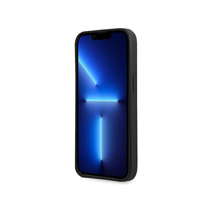 Guess Saffiano Triangle Logo dėklas, skirtas iPhone 14 Plus - juodas