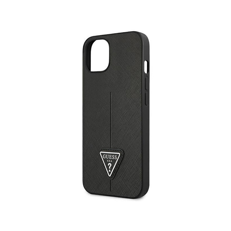 Guess Saffiano Triangle Logo dėklas, skirtas iPhone 14 Plus - juodas