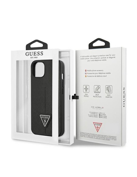 Guess Saffiano Triangle Logo dėklas, skirtas iPhone 14 Plus - juodas Guess Saffiano Triangle Logo dėklas, skirtas iPhone 14 Plus - juodas
