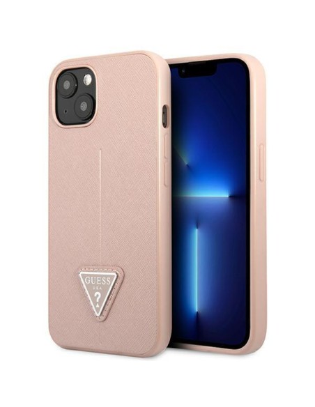 Guess Saffiano Triangle Logo dėklas iPhone 14 Plus - rožinis Guess Saffiano Triangle Logo dėklas iPhone 14 Plus - rožinis