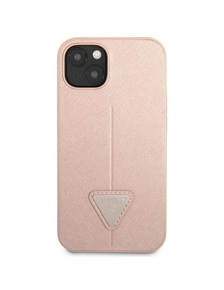 Guess Saffiano Triangle Logo dėklas iPhone 14 Plus - rožinis Guess Saffiano Triangle Logo dėklas iPhone 14 Plus - rožinis