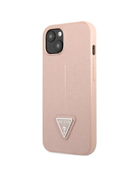 Guess Saffiano Triangle Logo dėklas iPhone 14 Plus - rožinis Guess Saffiano Triangle Logo dėklas iPhone 14 Plus - rožinis