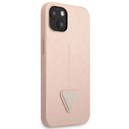 Guess Saffiano Triangle Logo dėklas iPhone 14 Plus - rožinis