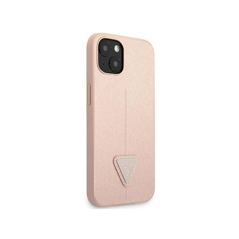 Guess Saffiano Triangle Logo dėklas iPhone 14 Plus - rožinis