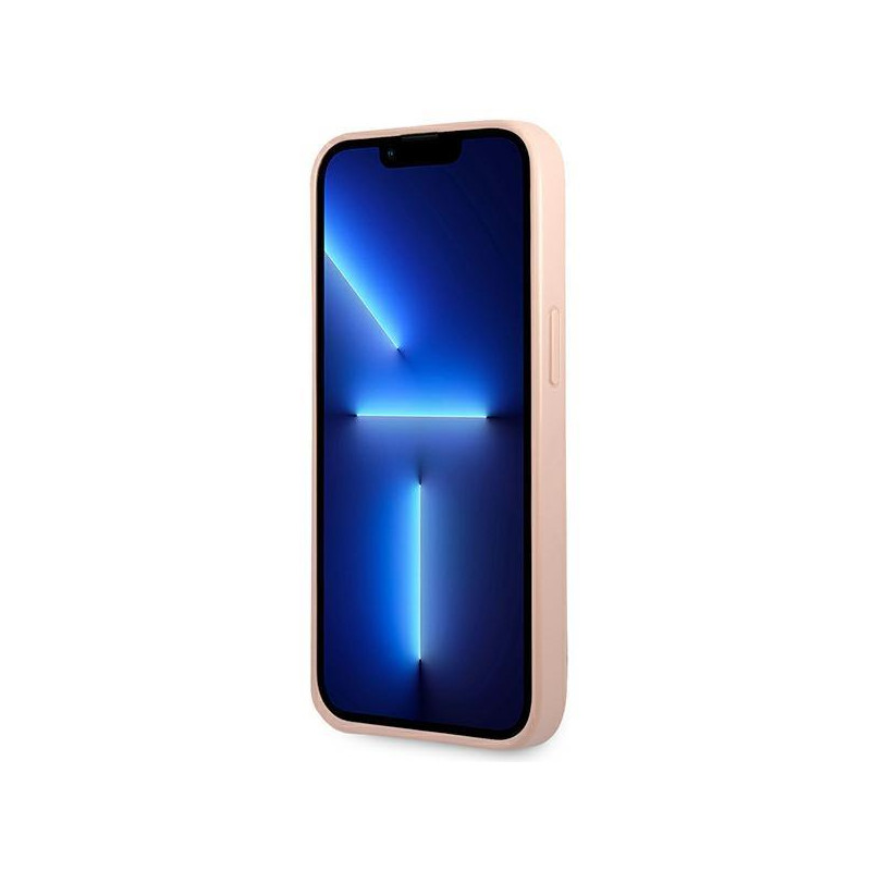 Guess Saffiano Triangle Logo dėklas iPhone 14 Plus - rožinis