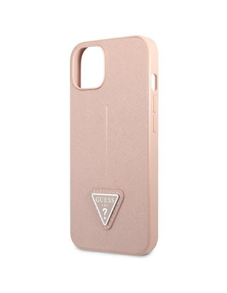 Guess Saffiano Triangle Logo dėklas iPhone 14 Plus - rožinis Guess Saffiano Triangle Logo dėklas iPhone 14 Plus - rožinis