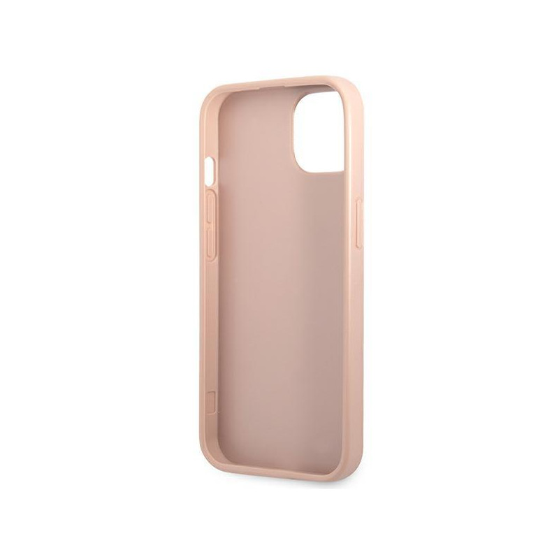 Guess Saffiano Triangle Logo dėklas iPhone 14 Plus - rožinis