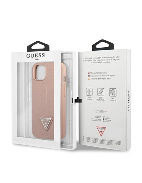 Guess Saffiano Triangle Logo dėklas iPhone 14 Plus - rožinis Guess Saffiano Triangle Logo dėklas iPhone 14 Plus - rožinis