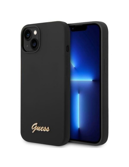 Guess Silicone Vintage Gold Logo dėklas, skirtas iPhone 14 Plus - juodas Guess Silicone Vintage Gold Logo dėklas, skirtas iPhone 14 Plus - juodas