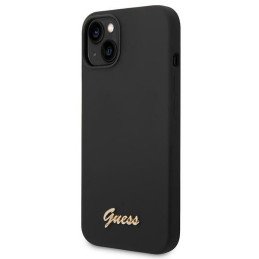 Guess Silicone Vintage Gold Logo dėklas, skirtas iPhone 14 Plus - juodas
