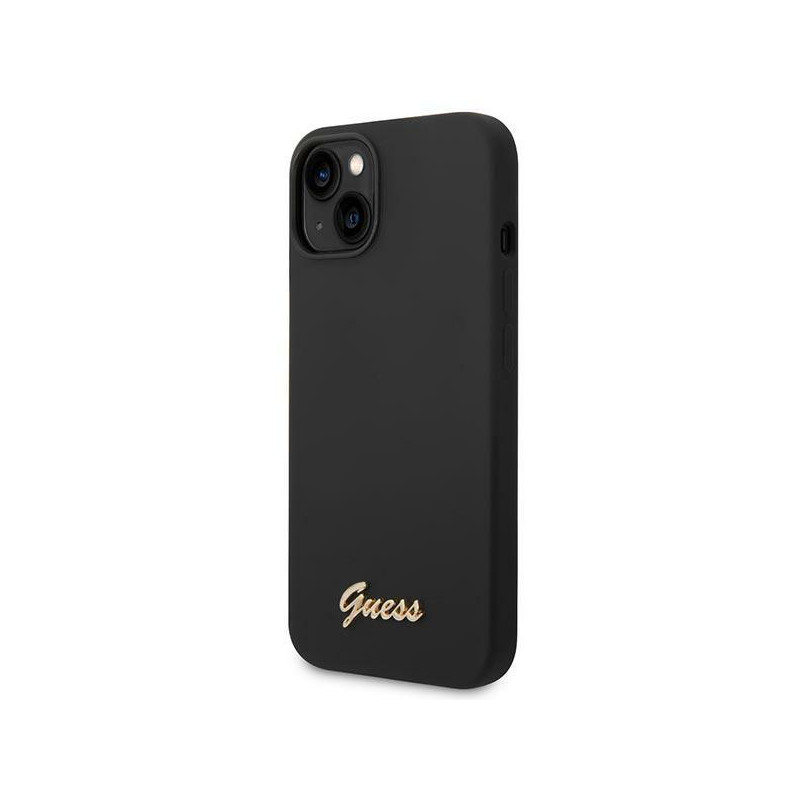 Guess Silicone Vintage Gold Logo dėklas, skirtas iPhone 14 Plus - juodas