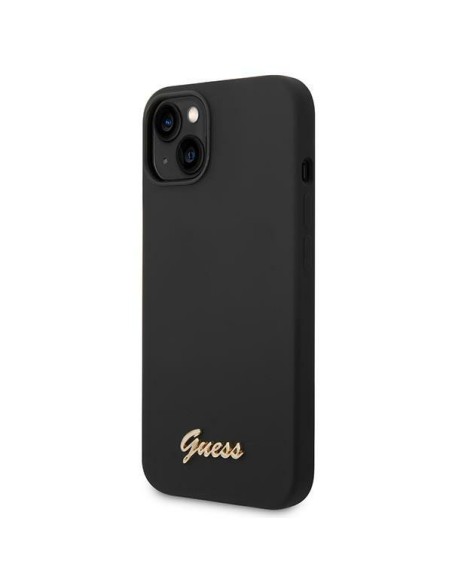 Guess Silicone Vintage Gold Logo dėklas, skirtas iPhone 14 Plus - juodas Guess Silicone Vintage Gold Logo dėklas, skirtas iPhone 14 Plus - juodas