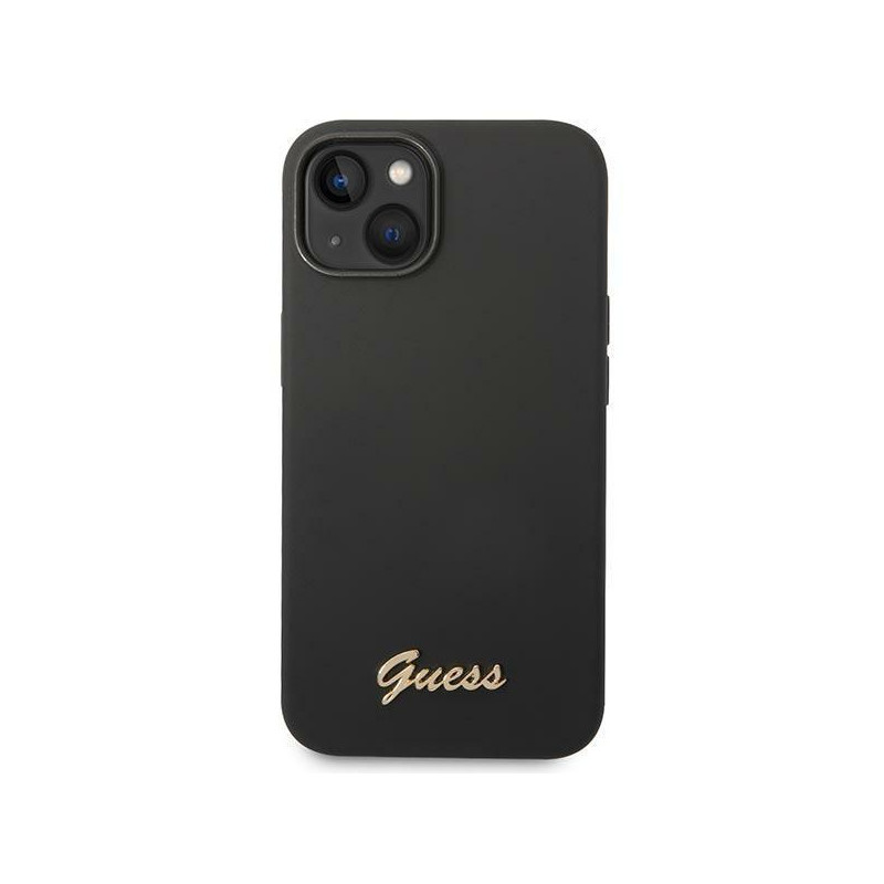 Guess Silicone Vintage Gold Logo dėklas, skirtas iPhone 14 Plus - juodas