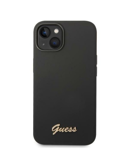 Guess Silicone Vintage Gold Logo dėklas, skirtas iPhone 14 Plus - juodas Guess Silicone Vintage Gold Logo dėklas, skirtas iPhone 14 Plus - juodas
