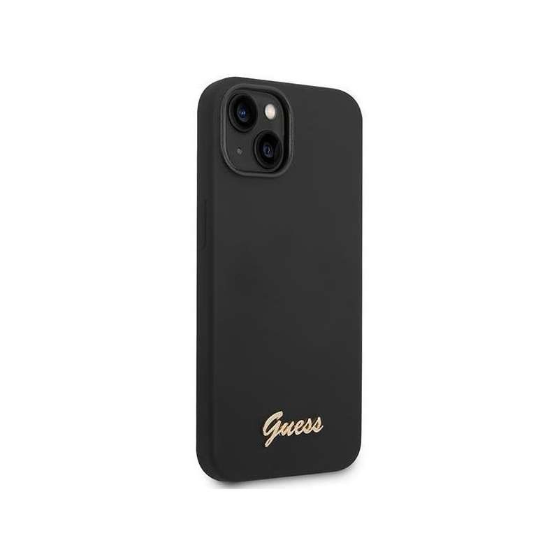 Guess Silicone Vintage Gold Logo dėklas, skirtas iPhone 14 Plus - juodas
