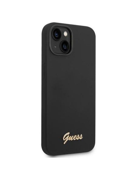 Guess Silicone Vintage Gold Logo dėklas, skirtas iPhone 14 Plus - juodas Guess Silicone Vintage Gold Logo dėklas, skirtas iPhone 14 Plus - juodas