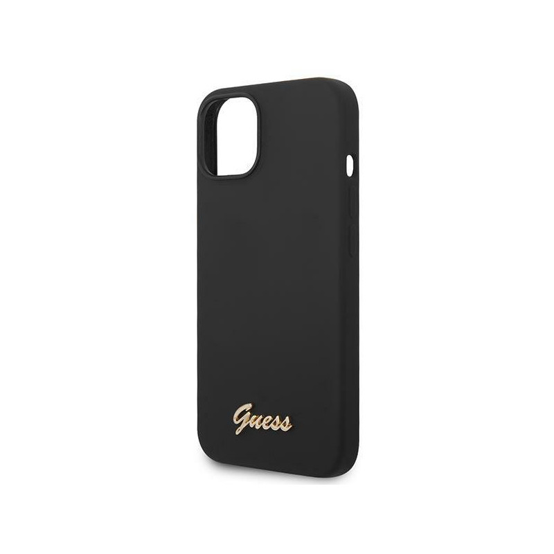 Guess Silicone Vintage Gold Logo dėklas, skirtas iPhone 14 Plus - juodas