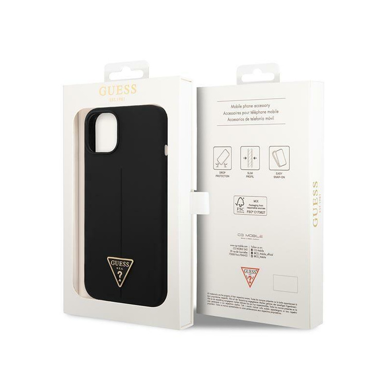 Guess Silicone Triangle dėklas iPhone 14 Plus - juodas