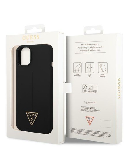 Guess Silicone Triangle dėklas iPhone 14 Plus - juodas Guess Silicone Triangle dėklas iPhone 14 Plus - juodas