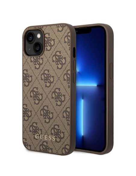 Guess 4G Metal Gold Logo dėklas iPhone 14 - rudas Guess 4G Metal Gold Logo dėklas iPhone 14 - rudas