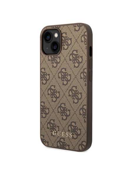 Guess 4G Metal Gold Logo dėklas iPhone 14 - rudas Guess 4G Metal Gold Logo dėklas iPhone 14 - rudas